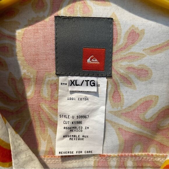 Quicksilver Men’s Tropical Orange and White Print Shirt, 100% Cotton, Size XL - Picture 9 of 10
